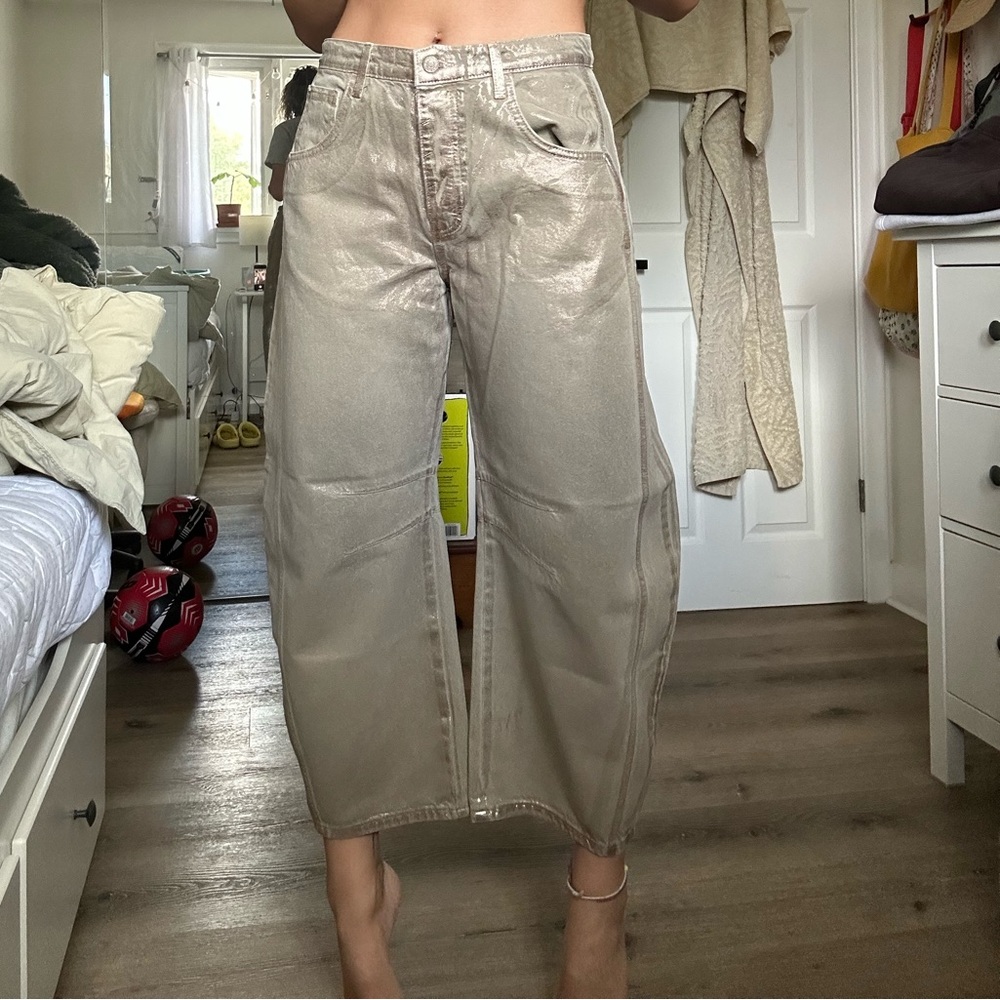 Free People Metallic Tan Jeans